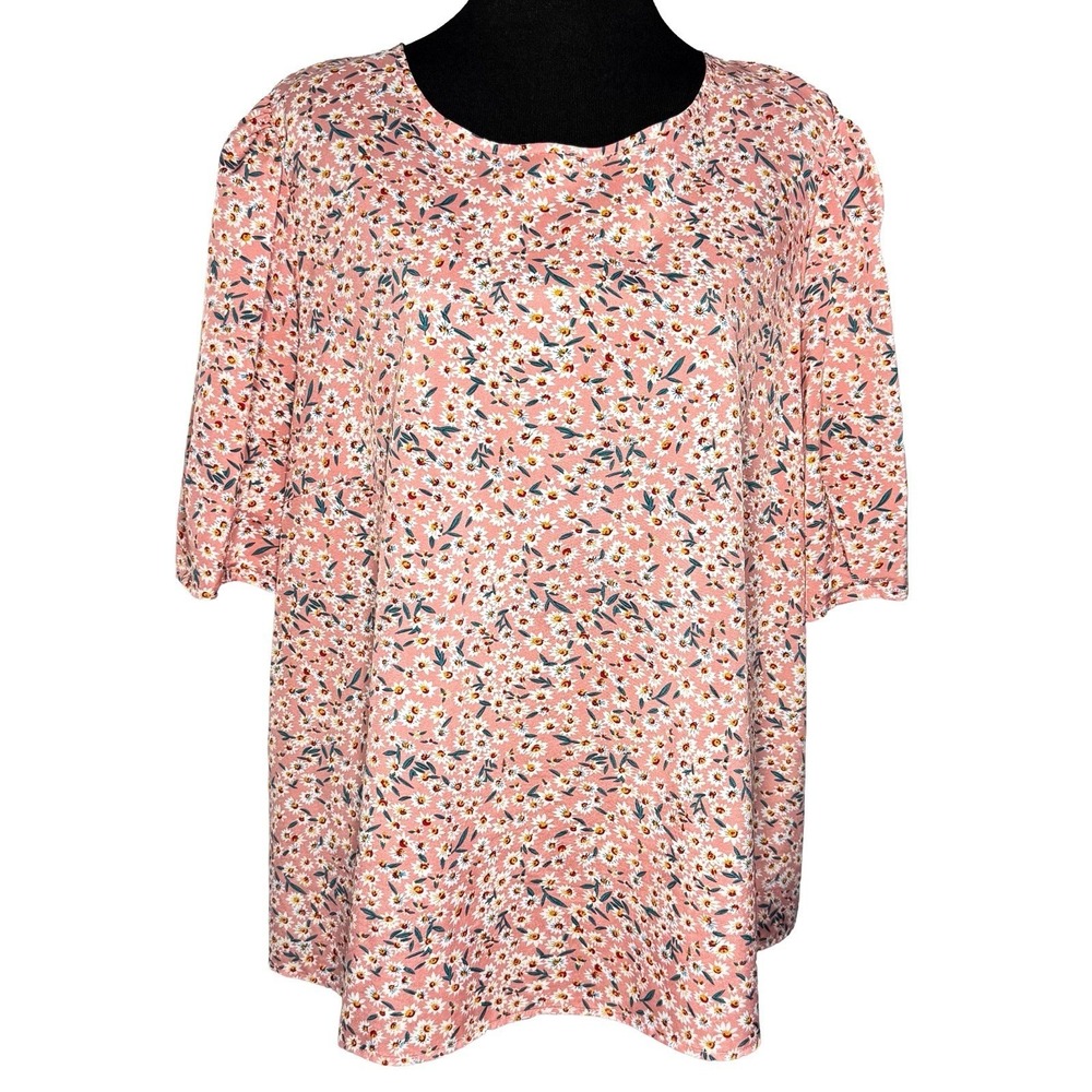 Emery Rose Pink Ditsy Floral Puff Sleeve Blouse 4X Boho Cottagecore Daisy Top - Picture 2 of 9
